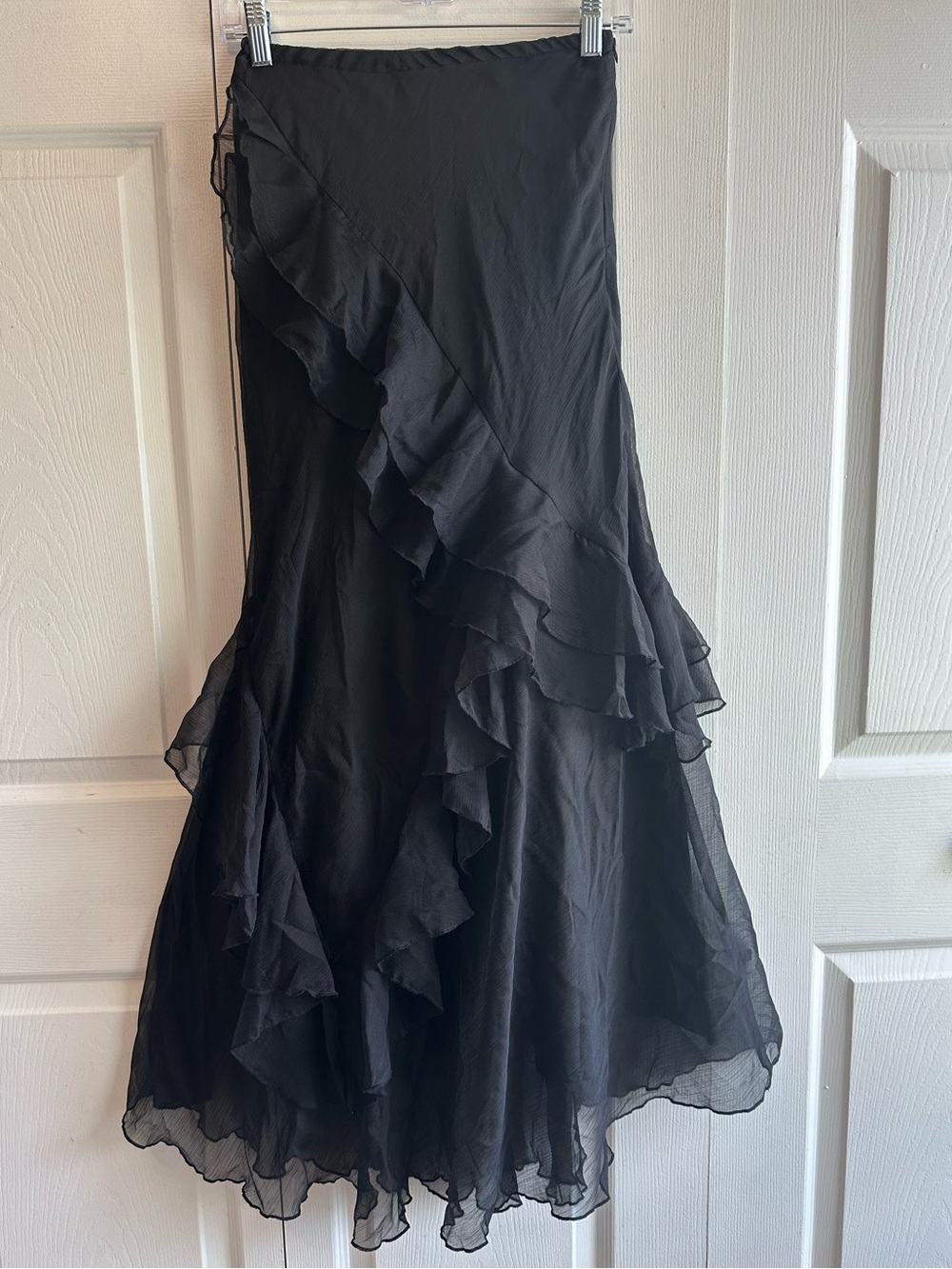Widow Dolls Kill Chiffon Ruffle Tiered Maxi Asymmetrical Skirt - Whimsigoth